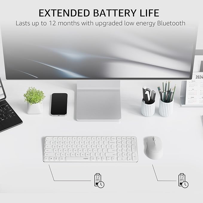 Rapoo 9360M Wireless Keyboard and Mouse Combo, Blade-Series E9310M 99-Key Ultra-Thin Keyboard and M300G Silent Mouse, Support 4 Devices, Quiet, Compact, Battery Powered, for Windows/Mac/Linux/Chrome
