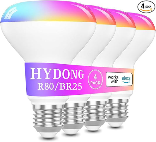 Smart RGB Bulb,BR25/R80,Smart Bulbs Compatible with Alexa,Color Changing LED WiFi Bulb 12W,2.4Ghz WiFi Only.E26/E27Base,4Packs