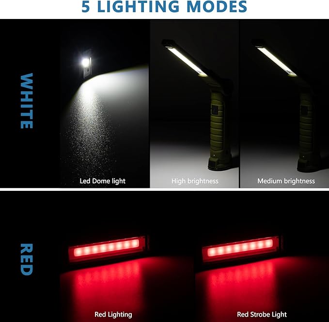 4 Pack LED Rechargeable Flashlight, Mechanic Tools Trouble Light Cordless Worklight with Magnetic Base 360°Rotate 5 Modes,Portable Inspection Troch for Mens Gift,Automotive,Camping and BBQ