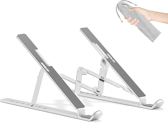 Laptop Stand, Adjustable Aluminum Foldable Portable Holder, Upgrade Whole Anti-Slip Silicone Pad, Laptop Riser for Desk Compatible with MacBook Air Pro/iPad, Lenovo and More 10-15.6” Tablets