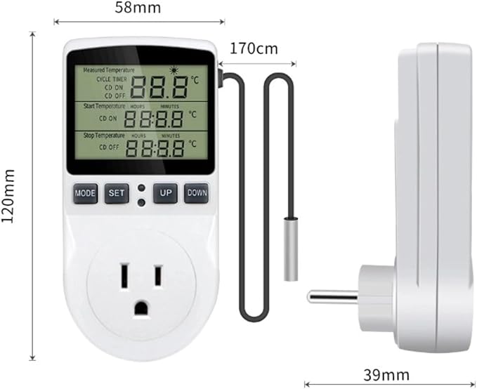 Digital Thermostat Outlet Plug Temperature Controller, Temperature Control Socket Thermostat Controlled Outlet with Alarm System for Aquariums, Greenhouses(US Plug 15A 1800W)