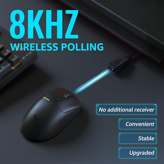 Rapoo VT3PRO MAX Wireless Gaming Mouse, 59g Superlight, 8KHz Polling, PAW 3950 Ultimate Optical Sensor, 30K Independent X/Y DPI, 1+8 Programmable Buttons, 200H Battery Life, Classic Shape, PC, Black