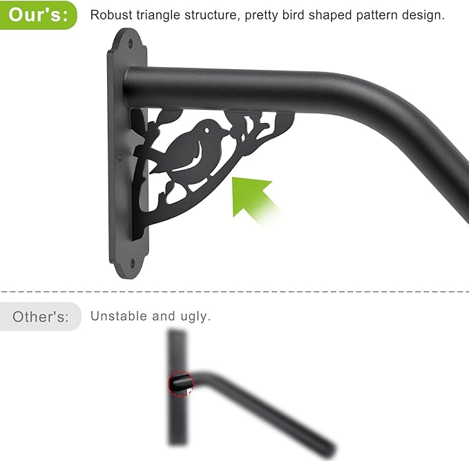 SELEWARE Fully Welded Staircase Handrail Iron Handrail Indoor Outdoor Steps Garage Railing Safety Grab Bar for Elderly Bird Shaped 24'' Length 1.3'' Dia