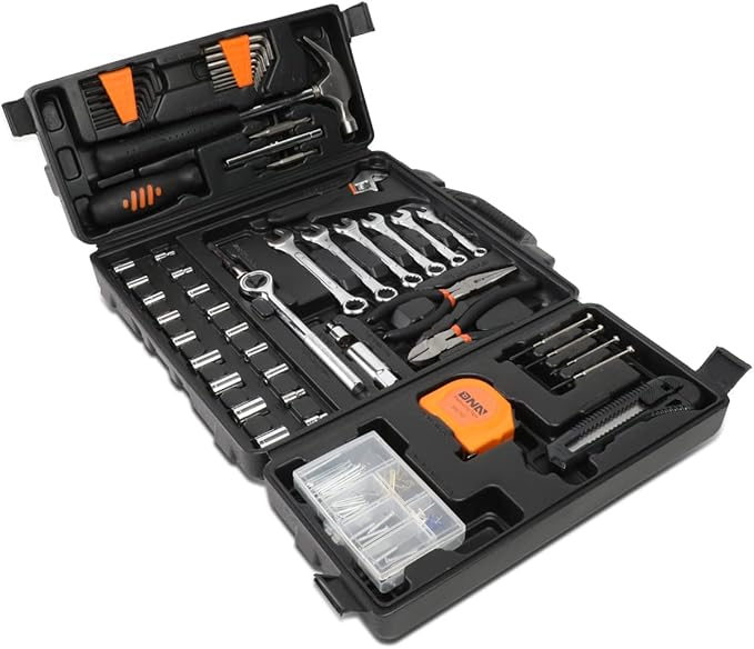 DNA MOTORING 160pcs Mechanic Tool Socket Wrench Set, SAE and Metric Socket Wrench Set, Tool Box Case for Home, Auto and Bike Repair, Orange, TOOLS-00023