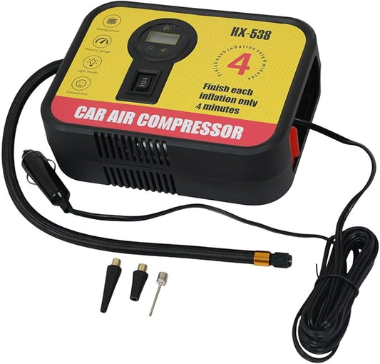 Portable Tire Inflator Air Compressor Pump Pressure with Digital Screen and LED Light Vent ，Preset tire pressure for Car Motorcycle Bike Ball DC 12V Fast Inflation