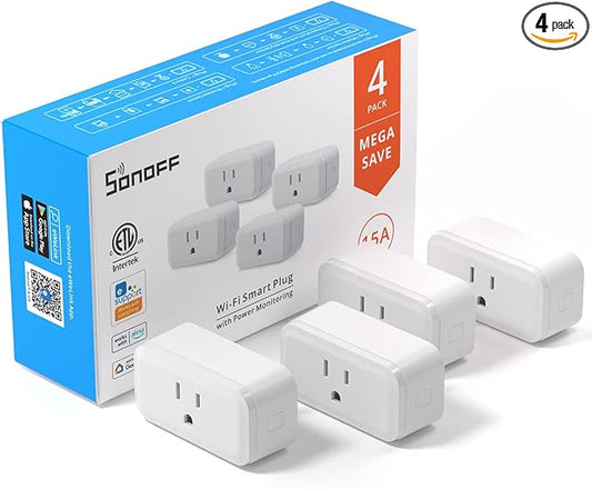 SONOFF S40 WiFi Smart Plug with Energy Monitoring, 15A Smart Outlet Socket ETL Certified, Work with Alexa & Google Home, IFTTT Supporting, 2.4 Ghz WiFi Only (4-Pack)