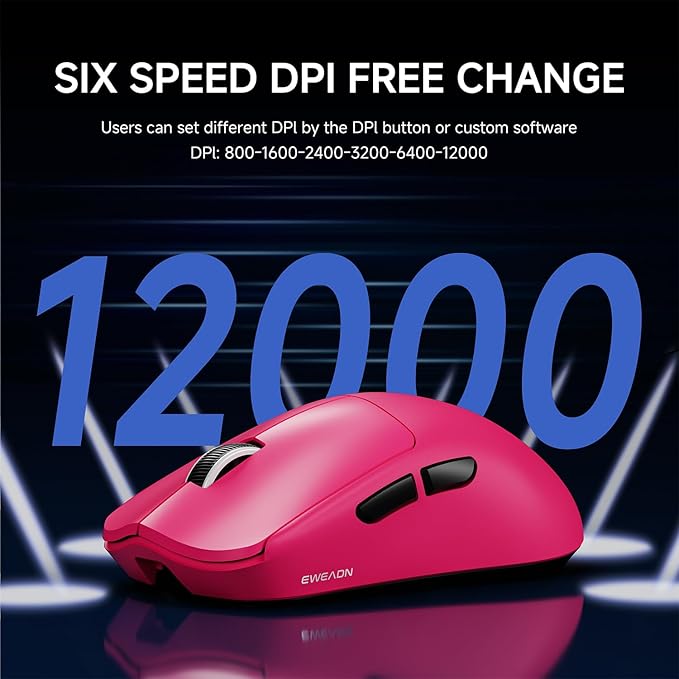 EWEADN X23Pro Wireless Gaming Mouse, 2.4G/BT5.0/USB-C Esports Gaming Mouse, 49g Lightweight Mouse Gaming, 12000 DPI Wireless Mouse with 6 Programmable Buttons,For Laptop/PC/Mac, Raspberry Pink