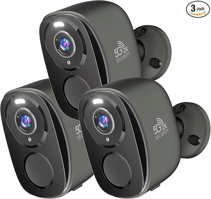 3Pack 5G/2.4G Security Cameras Wireless Outdoor, 2K Battery Powered Camera, WiFi Home Indoor Camera with Color Night Vision, Siren Alarm,AI Detection, No Monthly Fee, 2 Way Audio, Works w/Alexa