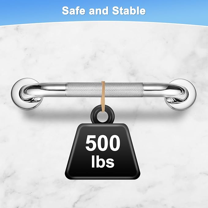 2-Pack 12 Inch Anti Slip Grab Bars for Bathtubs and Showers, Stainless Steel Safety Shower Handle for Bathroom/Toilet/Seniors/Elderly Assist Bath Handle [Chrome]