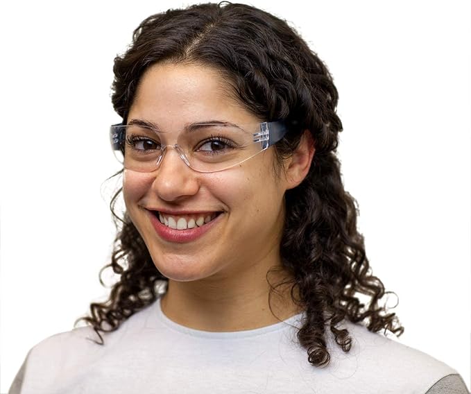 BISON LIFE Protective Safety Glasses - Clear Polycarbonate Impact and Ballistic Resistant Lens, BLUE Temple (Case of 12 Boxes, 144 PAIRS)