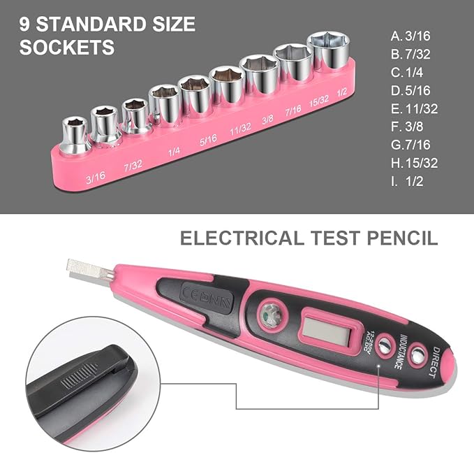 DNA MOTORING Pink 46 PCs Home Tool Set Electonic Repair Precision Screwdriver Voltage Tester Hammer Plier DIY Kit (TOOLS-00014)