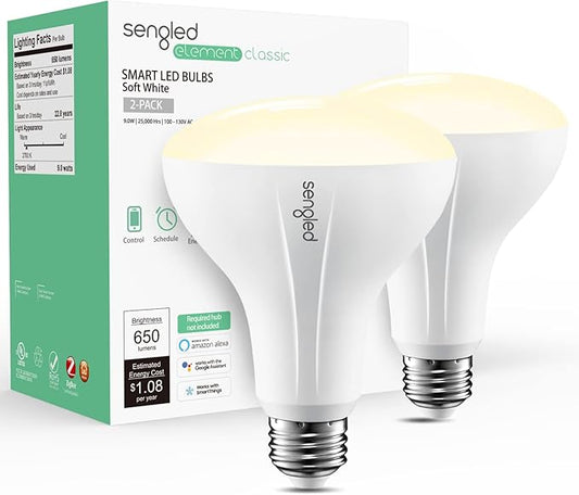 Sengled Zigbee BR30 Smart Bulb, Works with SmartThings and Echo with Built-in Hub, Voice Control with Alexa and Google Home, Hub Required, Dimmable Flood Light Bulb, Soft White 2700K, 2 Pack