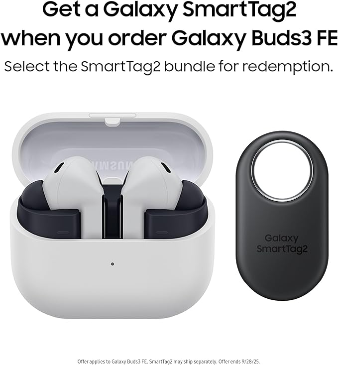 SAMSUNG Galaxy Buds 3 FE (2025) + Galaxy SmartTag2, True Wireless Bluetooth Earbuds, Active Noise Cancellation, Powerful Sound, Clear Calls, Long Lasting Battery, Gray [US Version, 2 Year Warranty]