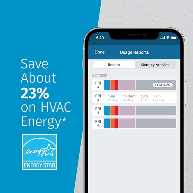 Emerson Sensi Touch Wi-Fi Smart Thermostat with Touchscreen Color Display, Works with Alexa, Energy Star Certified, C-wire Required, ST75 Black 5.625" x 3.4" x 1.17"