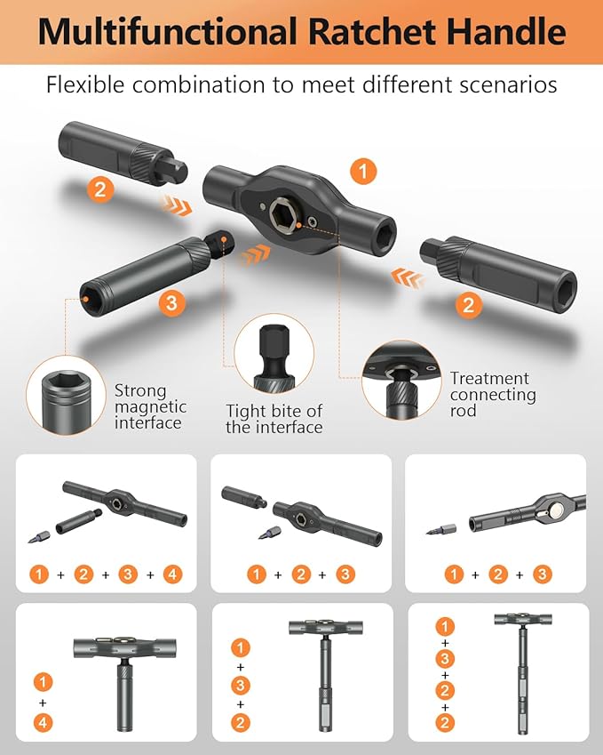 AMIR 42 in 1 Ratchet Screwdriver Kit with 40 PCS Magnetic Bits, Repair Screwdriver Set with Rotatable Ratchet Handle, Versatile Ratchet Handle Screwdriver Set with Carry Case