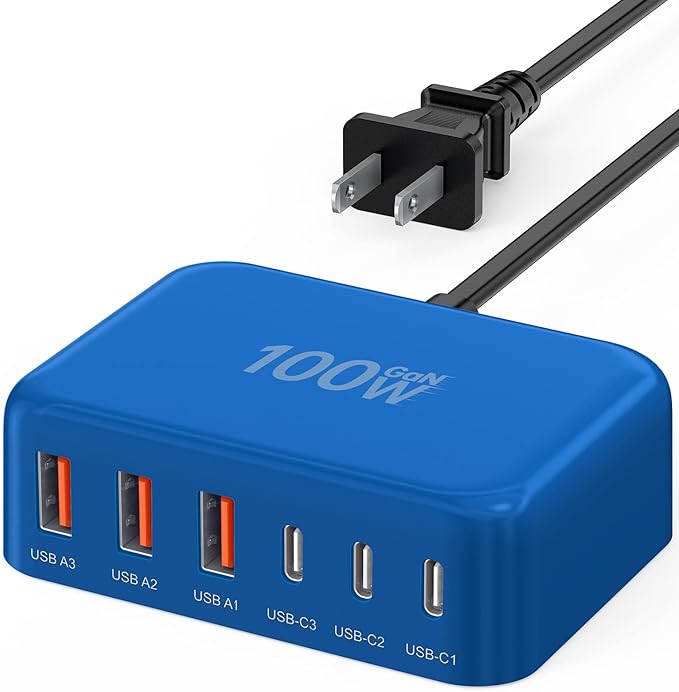 USB C Fast Charger, 100W GaN 6 Port Type C Charging Station Hub Block Cube, USB C Wall Charger Power Strip Adapter Plug for iPad iPhone 16 15 14 13 12 Pro Max Pixel Note Galaxy, 5ft Cord