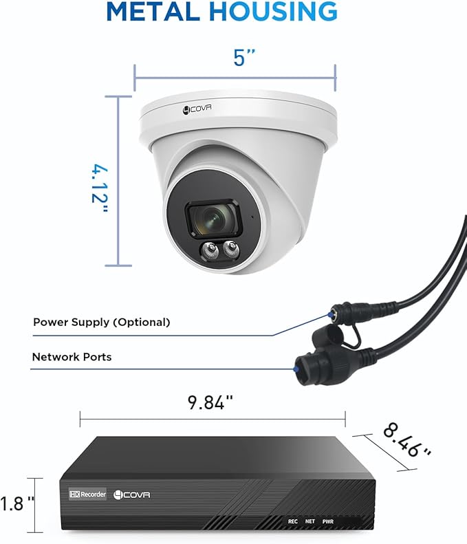4COVR 4K Wired Security Camera System, Human Vehicle Detection, 4Pcs 8MP 2.8mm 110? Wide Angle Dome IP Camera with Mic, 8CH 8MP H.265 NVR with 2TB HDD, IP67 Home Weatherproof Outdoor, LY97SA8M0804