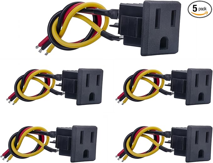 Pre-Wired 3 Pins US Power Socket Plug Panel with 18AWG Connection Line,15A 125V Panel Mount Outlet Plug Female Connectors Adapter
