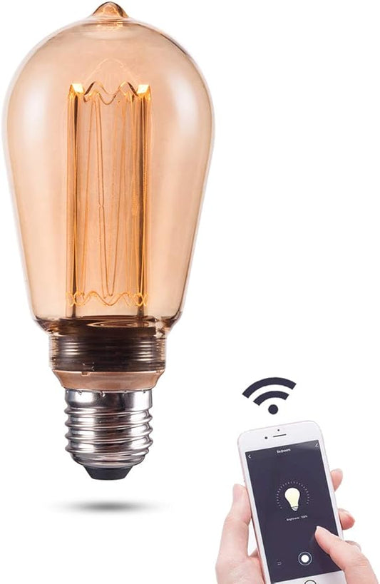 Smart WiFi Decorative LED Light Bulb, 3.8W Amber RN Vintage Edison LED Bulb, ST64/ST19, Dimmable Soft Warm 2000K, E26 Base, No Hub Required, Compatible with Alexa and Google Home Assistant