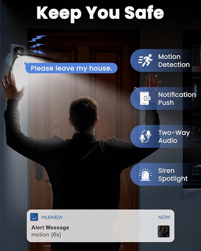 Security Cameras Outdoor Wireless, 2K Smart Battery Camera 2.4Ghz WiFi, Cameras for Home Security with Spotlight&Siren Alarm, 2-Way Audio, Color Night Vision, Motion Detection, SD/Cloud Storage