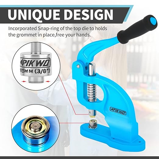 Heavy Duty Eyelet Grommet Machine Press Punch Tool Kit with 3 Dies & 900 Pcs Grommets, Self Piercing, Labor Saving, Corsetry Class Recommended