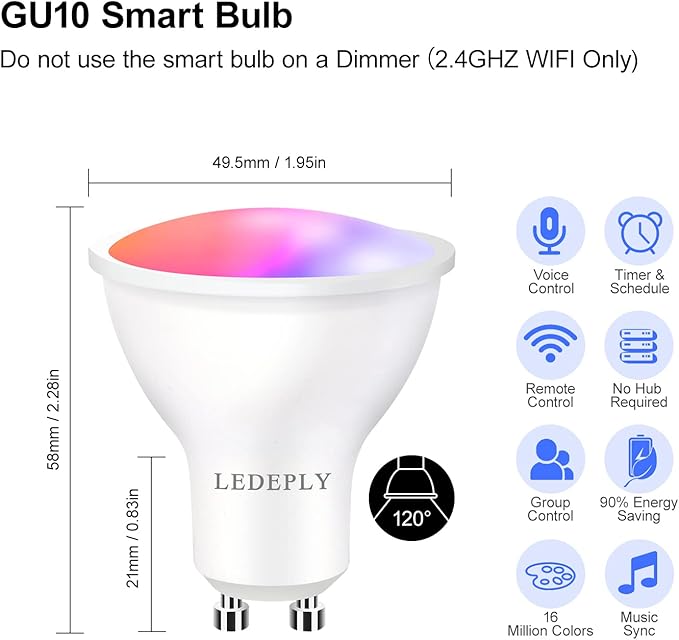GU10 Smart Spot Light Bulb Compatible with Alexa, Google Home, SmartThings, 5W WiFi LED Track Light Bulbs, Color Changing, No Hub Required, 4 Pack