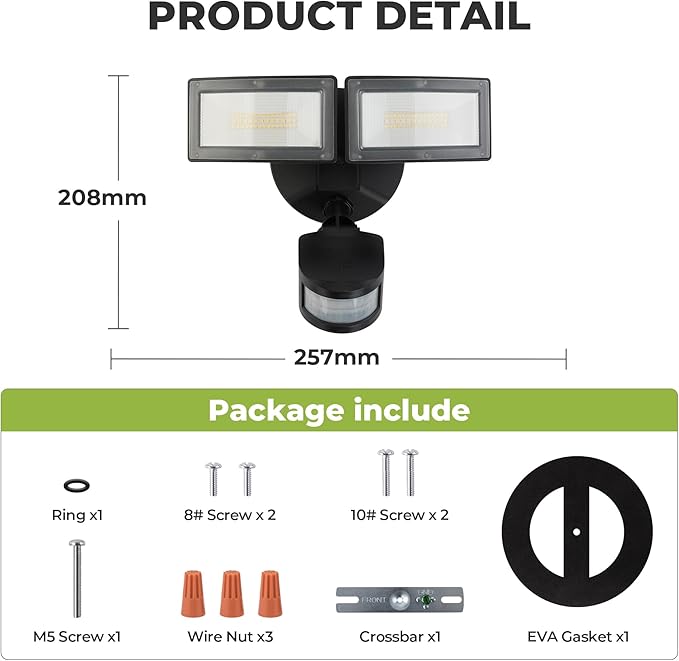 LED Motion Sensor Outdoor Lights, 38W 4000LM 5000K Daylight, IP65 Waterproof Flood Light, 2 Head Dusk to Dawn Motion Detected Security Lights for Patio, Garage, Yard (Black)