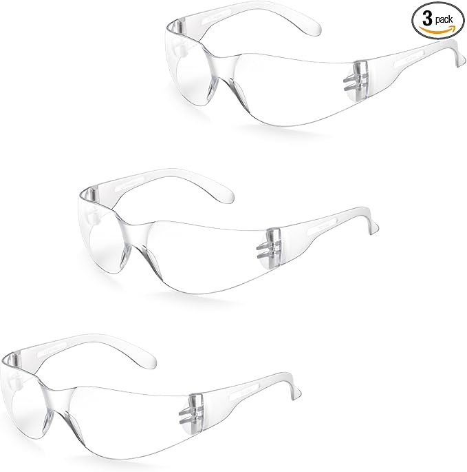 3 Pack Clear Safety Glasses, ANSI Z87.1 Eye Protection for Women Men, Scratch & Impact Resistant Protective Eyewear