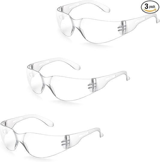 3 Pack Clear Safety Glasses, ANSI Z87.1 Eye Protection for Women Men, Scratch & Impact Resistant Protective Eyewear