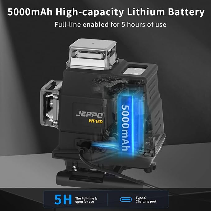 JEPPO Laser Level with Tripod,4D Green Laser Level 4x360 Self Leveling,16 Line Lazer Leveler Tool for Construction,Floor Tile,APP Remote Control,5000mAh Rechargeable Battery,Magnetic Rotating Stand