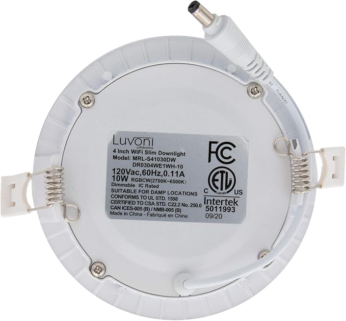 Maxxima Luvoni 4 in. Smart WiFi Dimmable Slim Round LED Downlight, CCT 2700-6500K, Google Home/Alexa Compatible Flat Panel Light Fixture, 600 Lumens 10 Watt, Junction Box Included