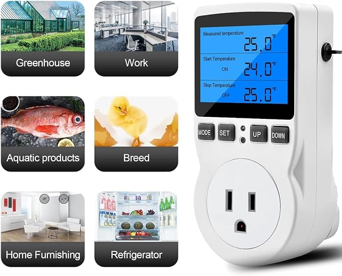 Diymore Digital Thermostat Temperature Controller Electric Digital RV Thermostat Heating Cooling Control Mode Timer 1800W 120V 15A Incubator Thermometer Reptile Thermostat Greenhouse Pool Thermometer