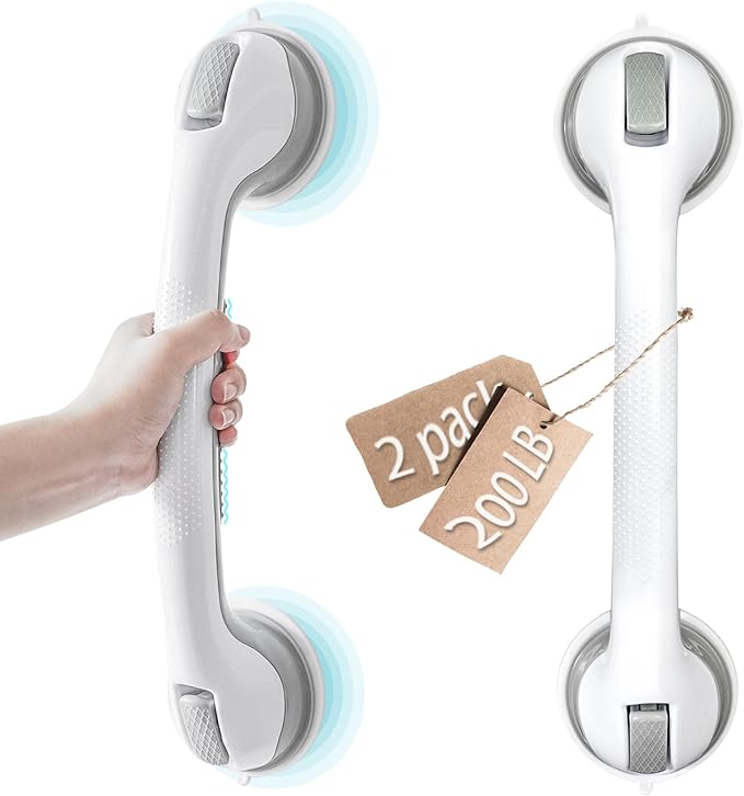 2 Pack 16.2” Grab Bars for Bathtubs and Showers, Shower Handles for Elderly Suction Cup Grab Bars for Shower Wall Heavy Duty, Safety Grab Bar for Seniors Suction Bathroom, No Drilling