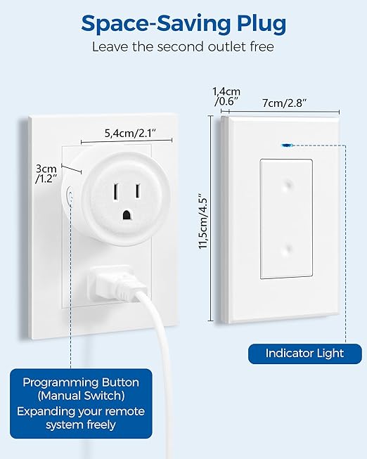Remote Control Outlet Plug, WILAWELS Wireless Light Switch, On Off Remote Switch Outlet for Lights, Lamps, Home Appliance, 100ft RF Range, No Wiring, FCC Listed (2 Remotes + 1 Outlet) W05RC2106