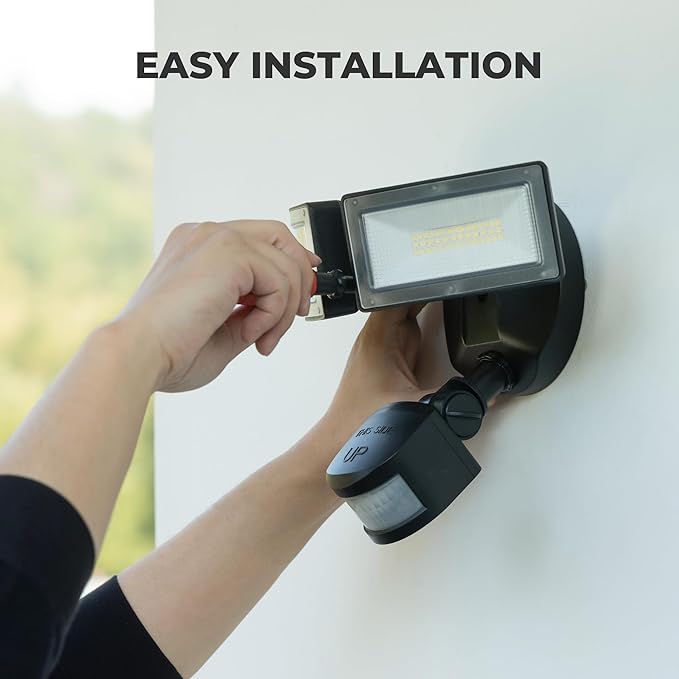 LED Motion Sensor Outdoor Lights, 38W 4000LM 5000K Daylight, IP65 Waterproof Flood Light, 2 Head Dusk to Dawn Motion Detected Security Lights for Patio, Garage, Yard (Black)