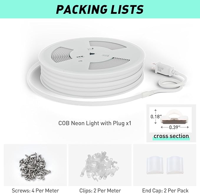 GZBtech Silicone COB Neon Rope Lights 100FT/30M, 2800K Super Bright Warm White Waterproof Neon Strip Light, AC 110-120V Flexible Soft Cuttable Tape Rope Lighting for Indoor Outdoor Home Commercial