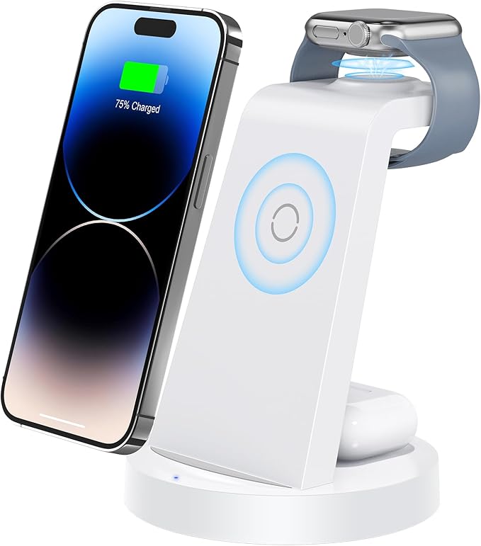 3 in 1 Charging Station for Apple Device, Wireless Charger for iPhone 16 15 14 13 12 11 Pro Max & Apple Watch iwatch- Charging Stand Dock for AirPods