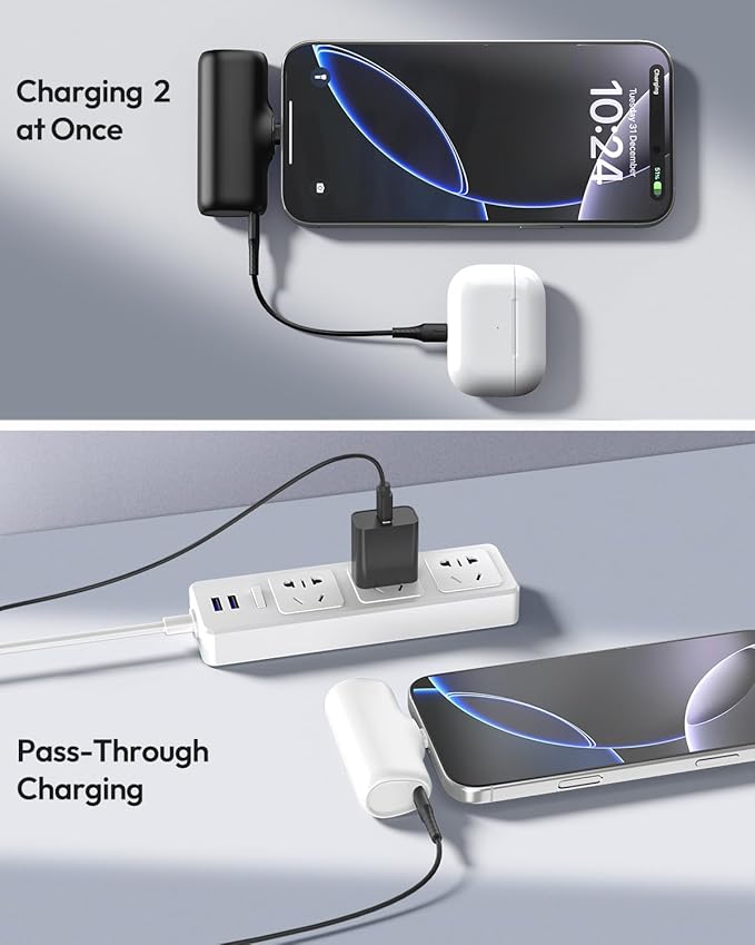 [2-Pack] A ADDTOP-Mini-Portable-Charger-5000mah - 15W Fast Charging Portable Phone Charger Ultra-Compact USB C Battery Pack for iPhone 16/15 Series/Galaxy/Android etc