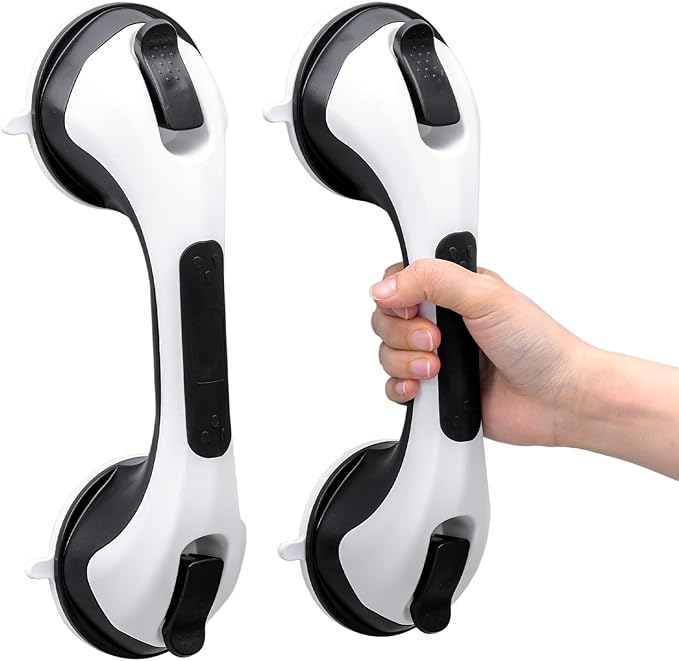 TAILI Shower Handles for Elderly Suction, 2 Pack 12 Inch Shower Grab Bars for Seniors, Grab Bars for Bathtubs and Showers, No Drilling Removable Safety Shower Grip, Black