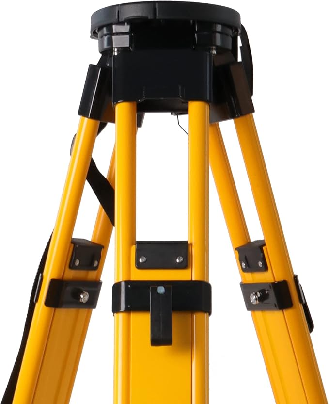 Fiberglass Surveying Tripod, Heavy Duty Yellow Fiberglass and Wood Tripod with Dual Clamp and Copper Center Screw for Robotic Total Stations and Theodolite (Flat Head-B)