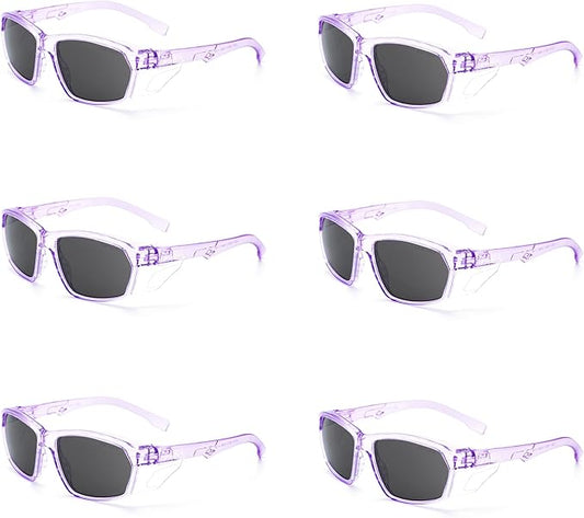 ProtectX Stylish Anti-Fog & Scratch-Resistant Safety Glasses With Readers, UV Protection Goggles, Anti-Impact Lightweight Glasses for Men＆Women Lilac Tinted Smoke - 6 Pack