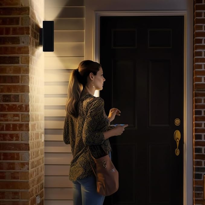 SHIMR Modern Outdoor Wall Lights Dusk to Dawn, Square Matte Black Outdoor Sconce with Bulbs Include Aluminum Anti-Rust Exterior Lighting Fixtures Up and Down Lights for House Porch Garage [ETL Listed]