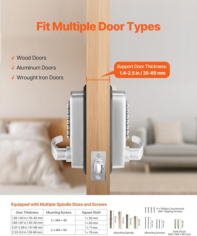 VEVOR Mechanical Keyless Entry Door Lock, 14 Key, Mechanical Keypad with Handle, Double-Sided Stainless Steel Waterproof Keyless Gate Lock, for Home Office Yard, Sliver