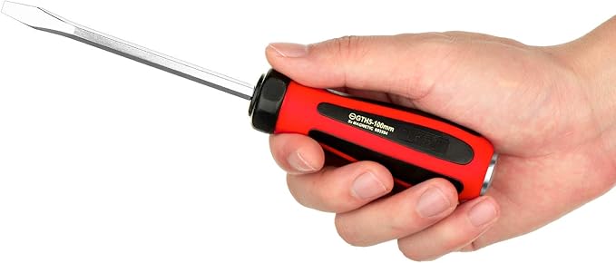 Jetech Striking Cap Go-Through Slotted Screwdriver, S2 Steel Flathead with Magnetic Tip, Ergonomic Soft Grip TPR Handle, 0.2 x 3.94 inches