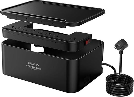 Power Strips with Cable Management Box,Redagod Surge Protector with 8 Outlets 3 USB Ports with Switch Control,6.6 ft Plug Extension Cord,Power Cord Organizer Charging Station for Dorm, Office, Home