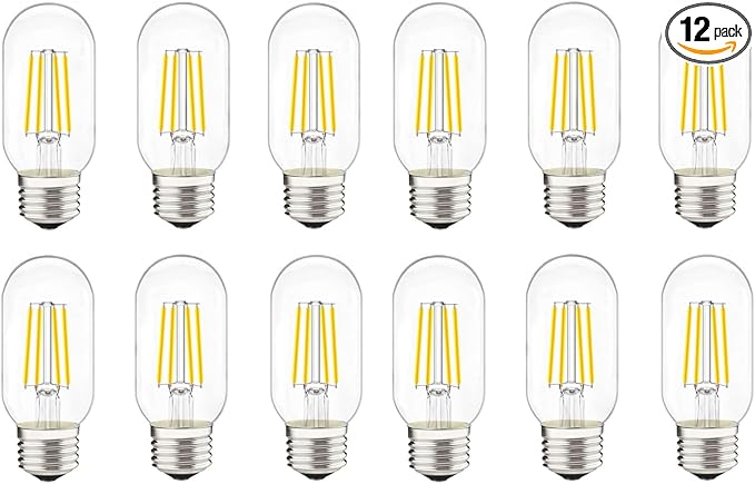 LED Tubular Bulb 4W Daylight 4000K E26 Clear Edison Bulb,40W Equivalent 400 Lumens, Antique Edison Style LED Filament Light Bulbs,Daylight 4000K Non Dimmable Pack of 12