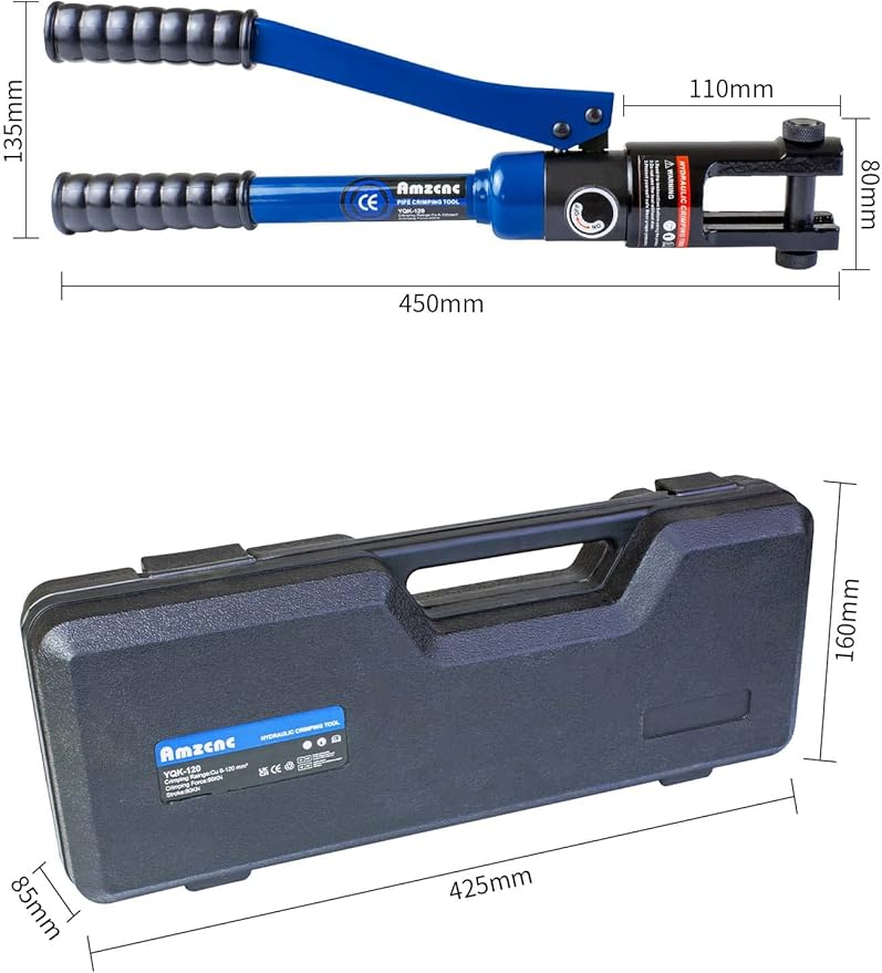 AMZCNC 12 Ton Hydraulic Crimping Tool with 9 Standard American Dies, Crimps 8AWG to 4/0 AWG, Hardened Steel Construction with Oxidized Surface for Durability(Standard US 8AWG to 4/0AWG)