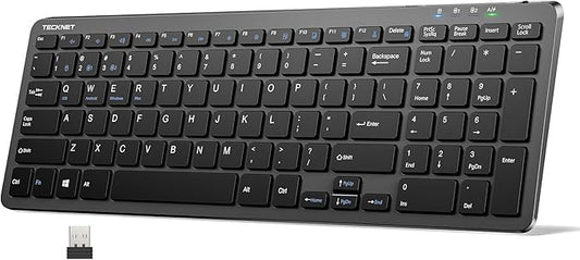 TECKNET Wireless Bluetooth Keyboard Rechargeable - Ultra Slim 2.4G+BT Keyboard with Number Pad, Multi Devices Easy Switch, Low Profile Compact Keyboards for iPad, Macbook, Laptop, Computer, Tablet, PC