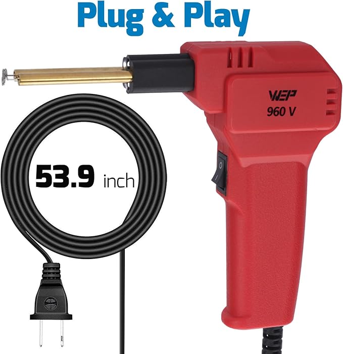 WEP 960-V Red Plastic Welder Kit 110V with LED Lights with 200 Hot Staples and Pliers for Car Bumper Plastic Welding, Plastic Gas Tank Repair, a Great Automotive Tools for Mechanics