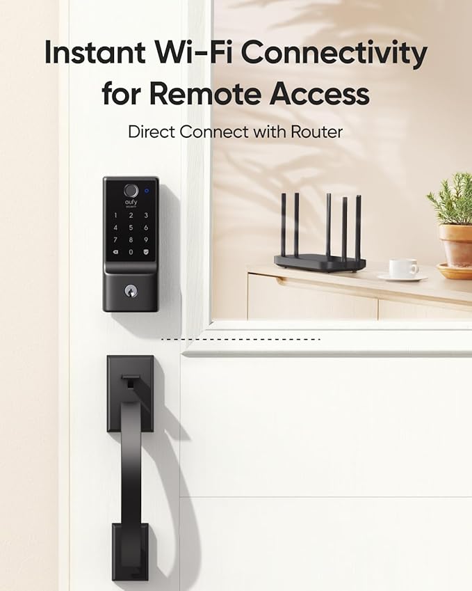 eufy Security Smart Lock C220 with Handleset, Fingerprint Keyless Entry Door Lock, Built-in Wi-Fi, App Remote Control, Front Door Deadbolt, 8 Months Battery, IP53 Waterproof, BHMA Certified